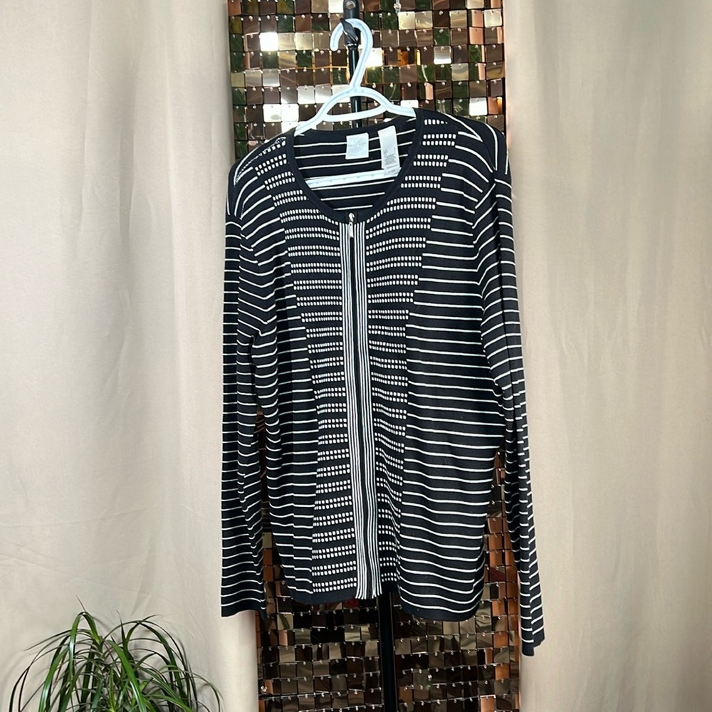 Emma James Black & White Silk Blend Zip Up Cardigan Size Large